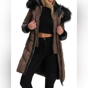 NOIZE - Milia Heavyweight Faux Fur Trimmed Quilted Parka Taupe M